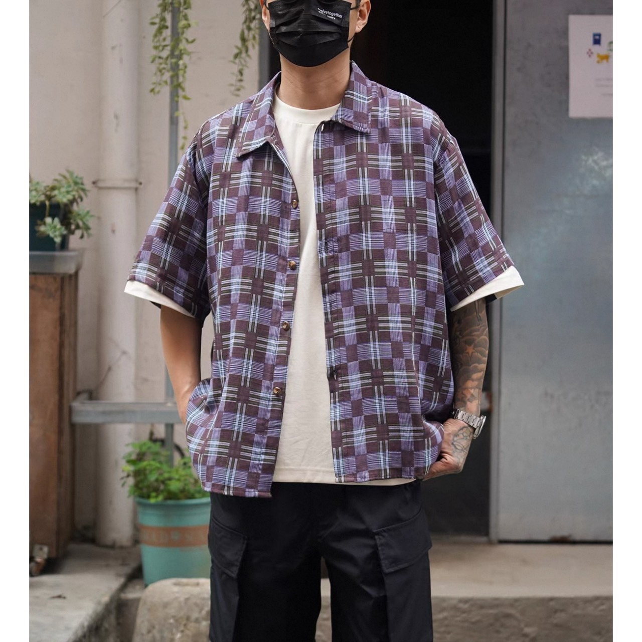 Vintage plaid open collar shirt 1456 - 3