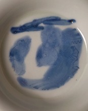 豆皿　白磁陰刻染付　人物図　２枚　/　明治期