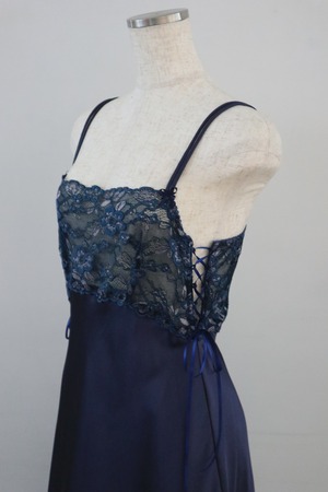 80s-90s Euro navy lace-up slip dress