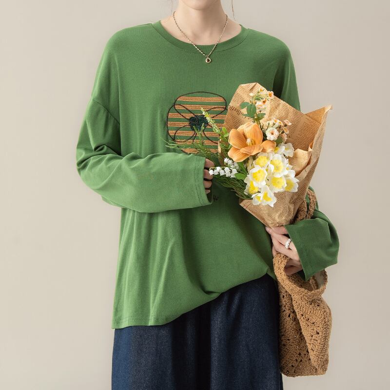 花柄刺繍ナチュラルロンT M2177