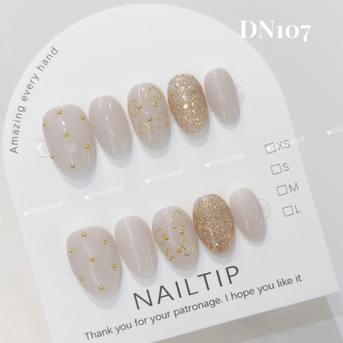 DN107 ネイルチップ　ハンドメイド 長さ選べる　写真はショートオーバル 　サイズXS/S/M/L　ツールキット付き　収納ケースあり　