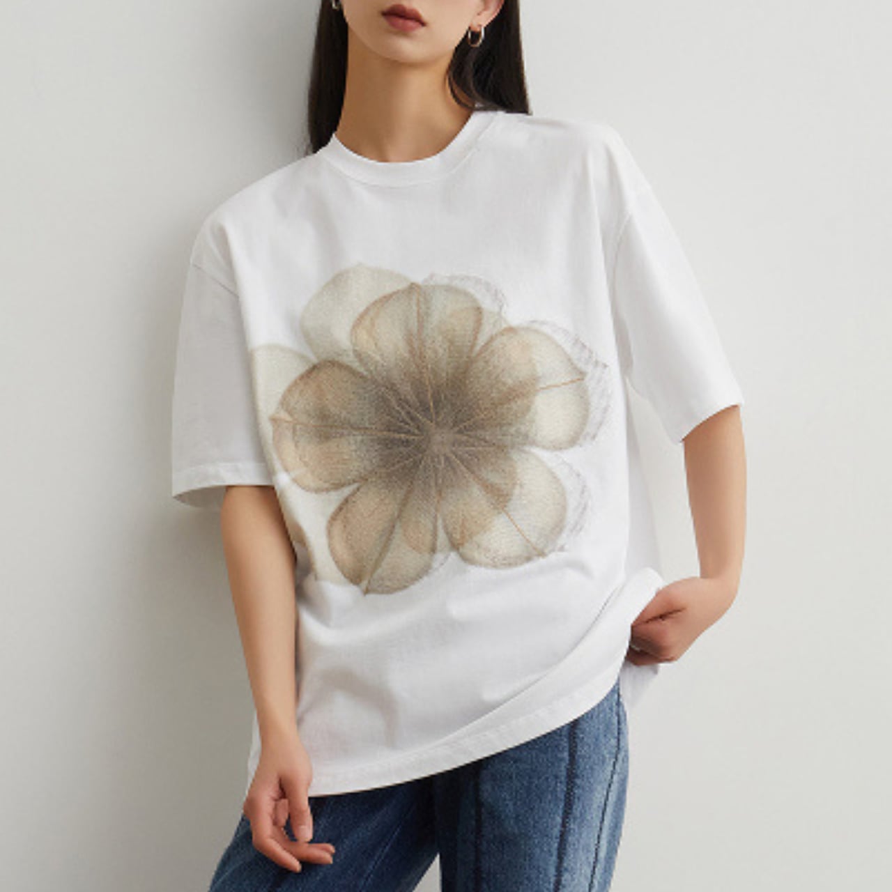 White floral print T-shirt S945
