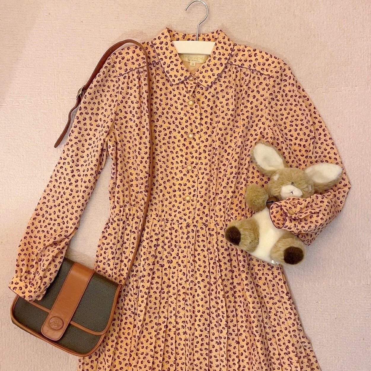 purple mini flower pleats one-piece