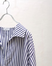 METHO - Open collor flat shirt shortsleeve : Blue stripe