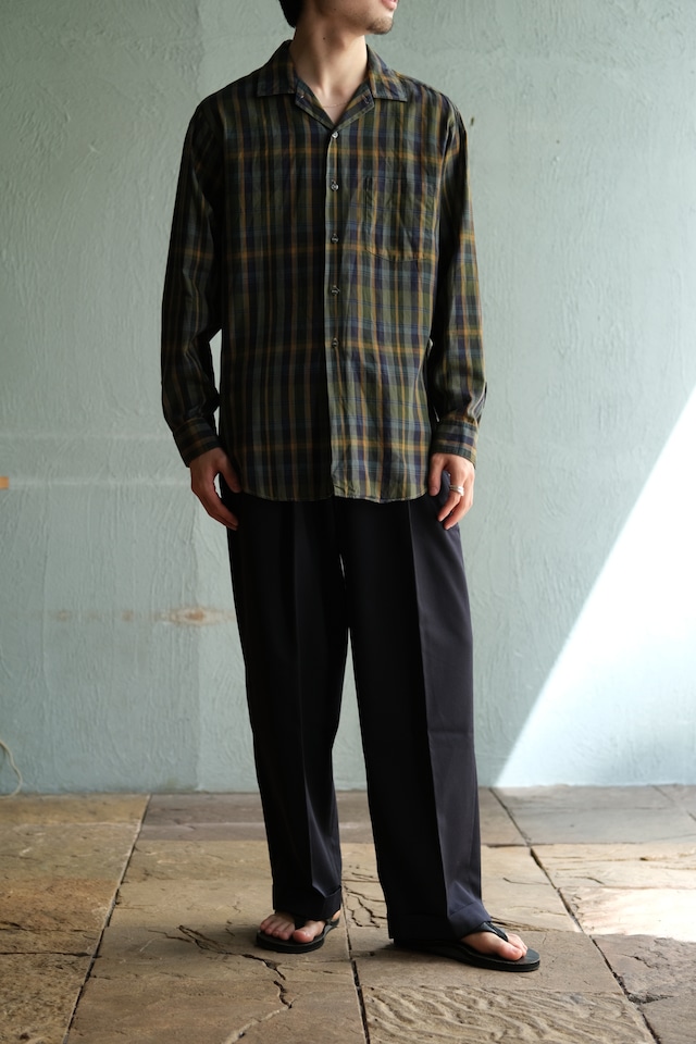 Utah/60-70's "ARROW"cotton check open collar shirt