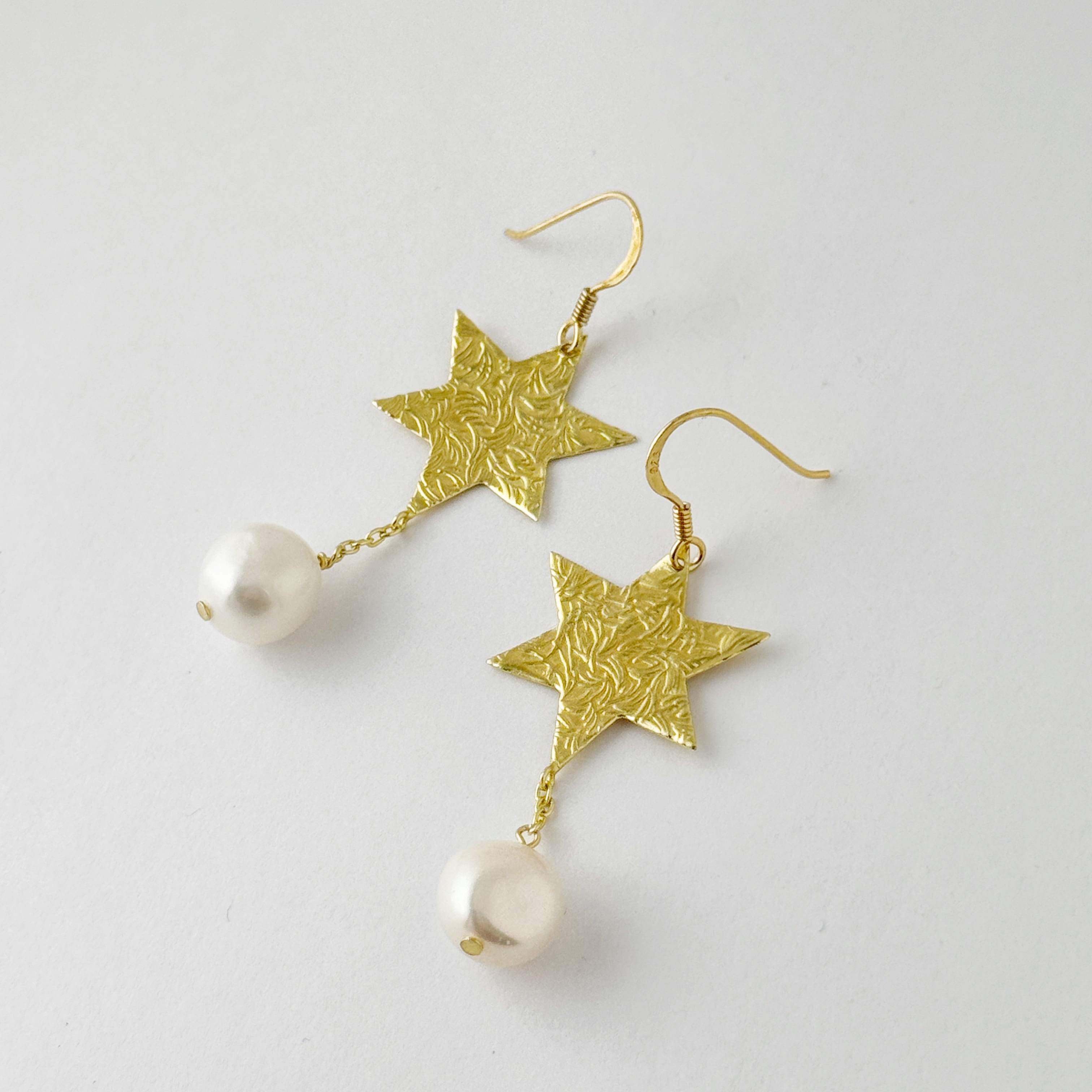 Lagoon Original Gold Coating 六角スターと 淡水パール ピアス