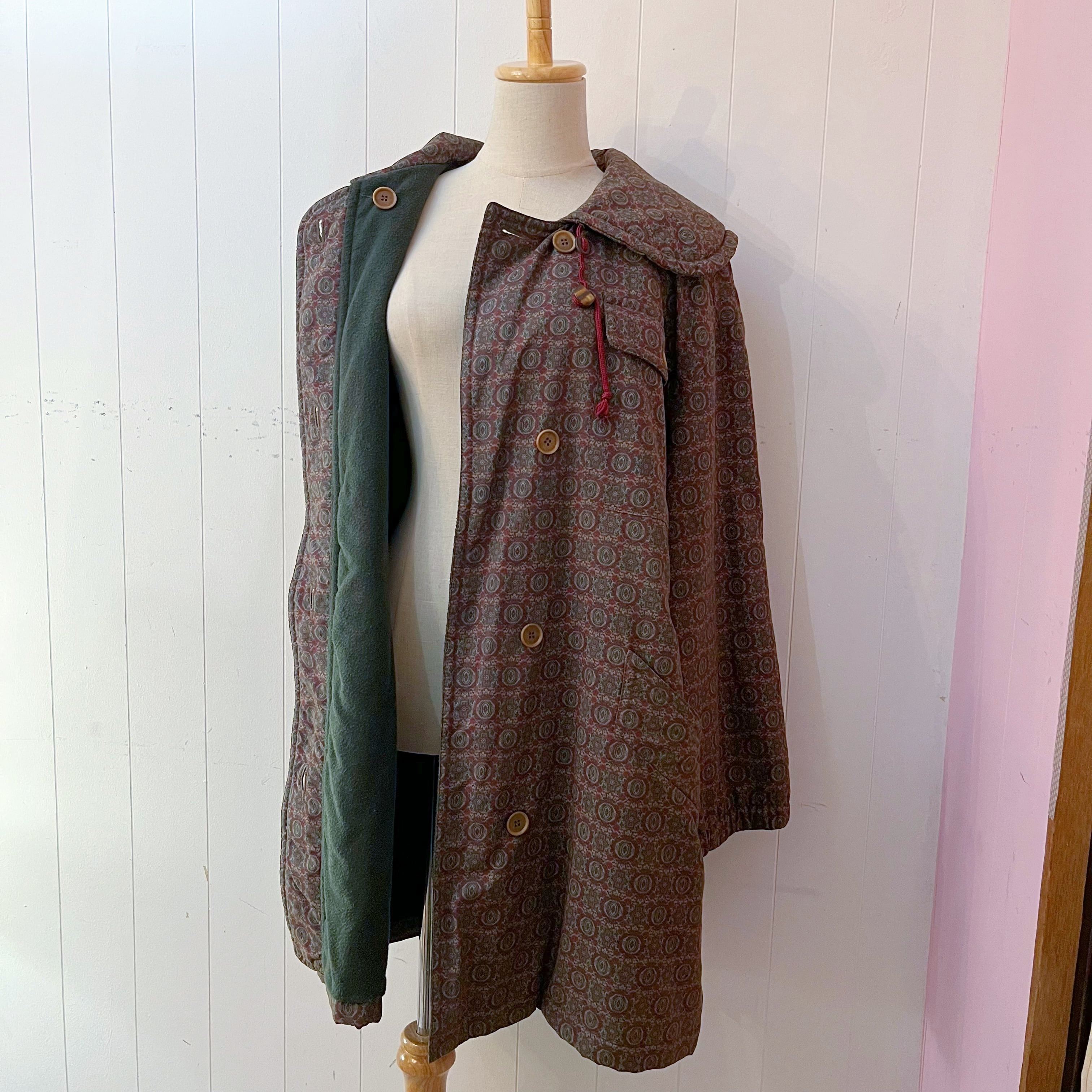 round collar geometric drawstring coat