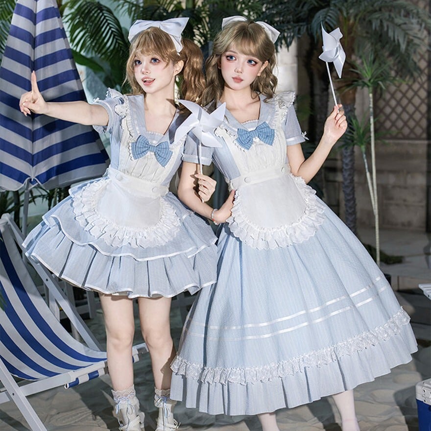 クラロリ メイドワンピース ライトブルー ロングスカート 4点セット