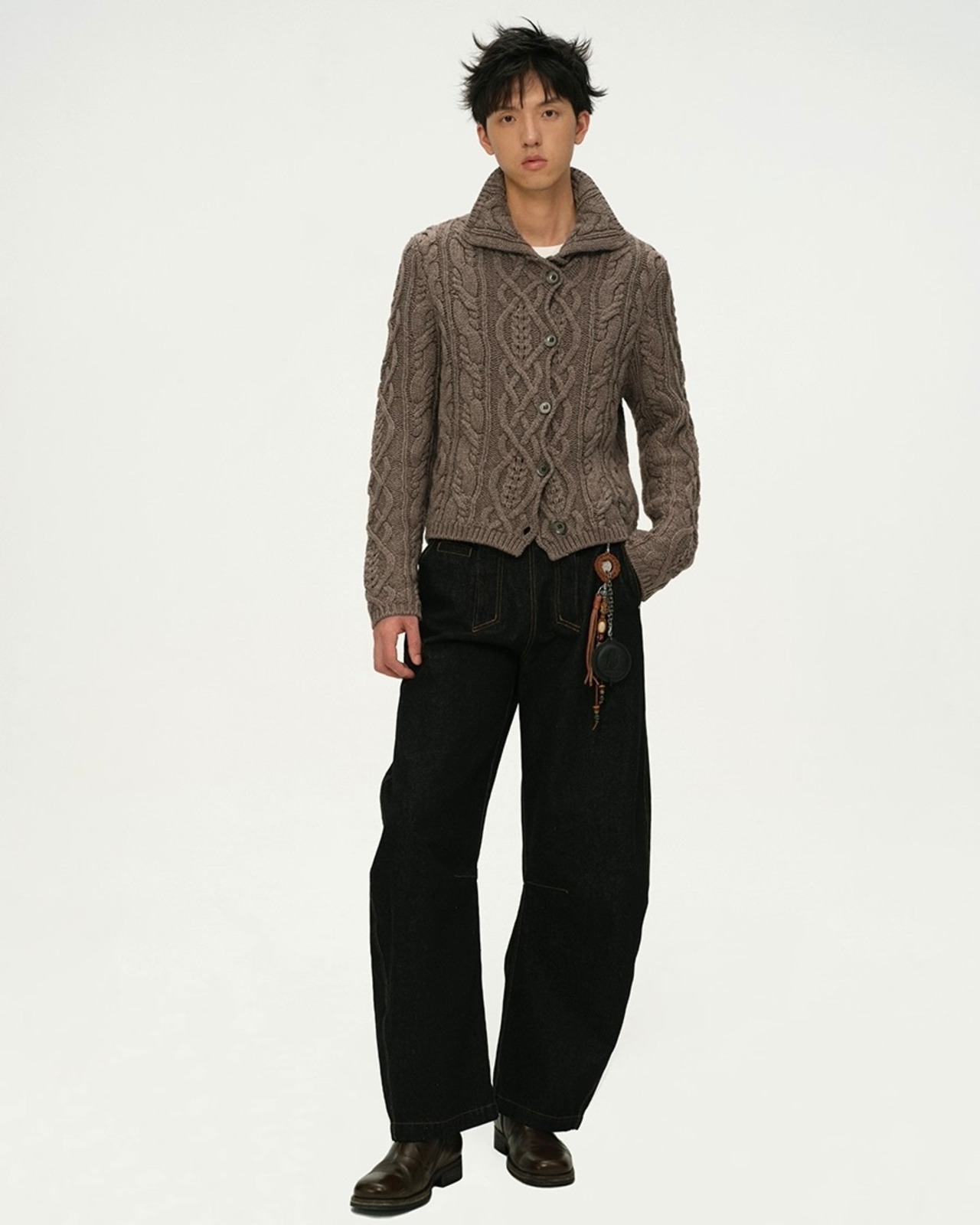 BALIANG Cable Knit Polo Cardigan