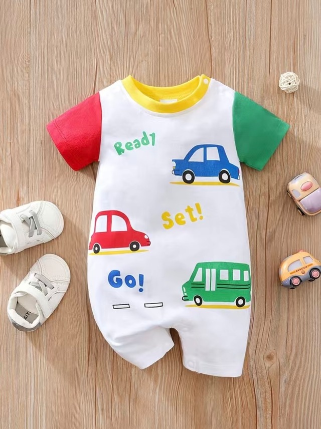 ロンパース 半袖 車 カー 乗り物 春服 春 夏 夏服 保育園 幼稚園 外出用  男の子 boy ボーイ ベビー ベビー服  子供服 子ども 子ども服 子供 可愛い カワイイ 62cm 68cm 74cm 80cm 86cm レッド ホワイト