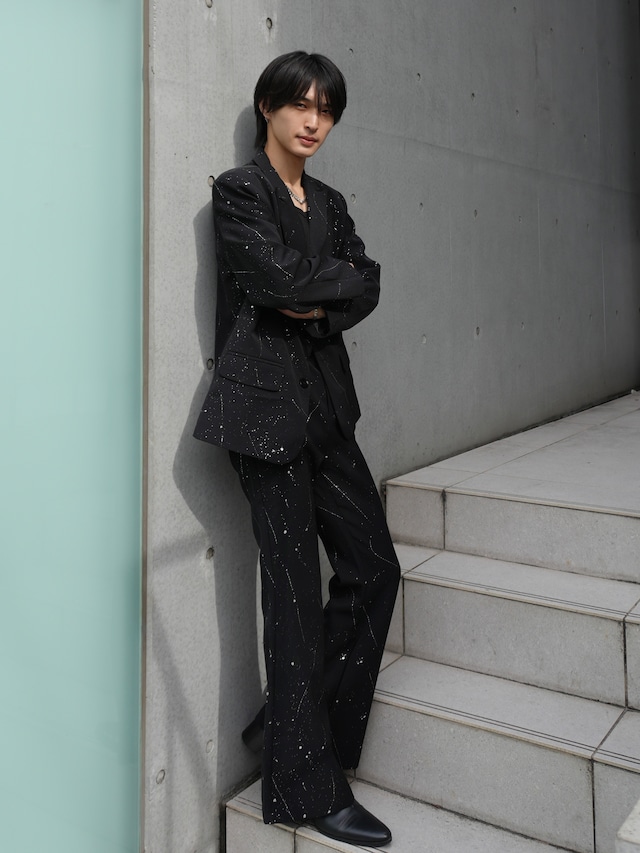 【ALUDE】lame stone damage flare denim