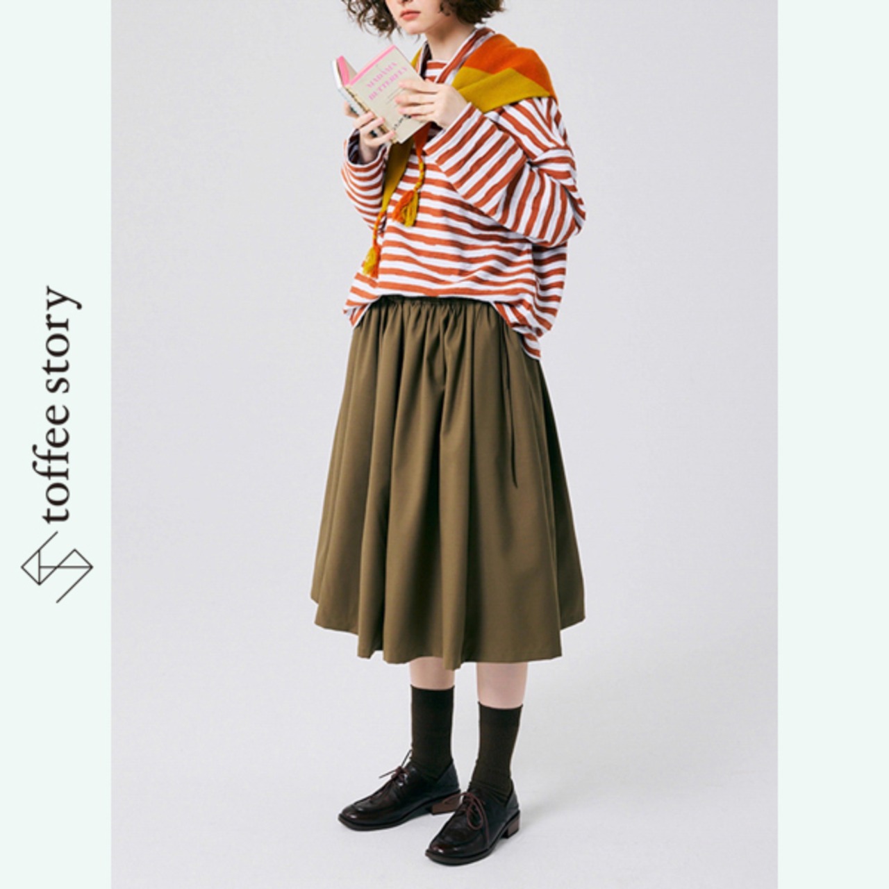 【2color】風を結ぶリボンと揺れるギャザースカート 《P0274》