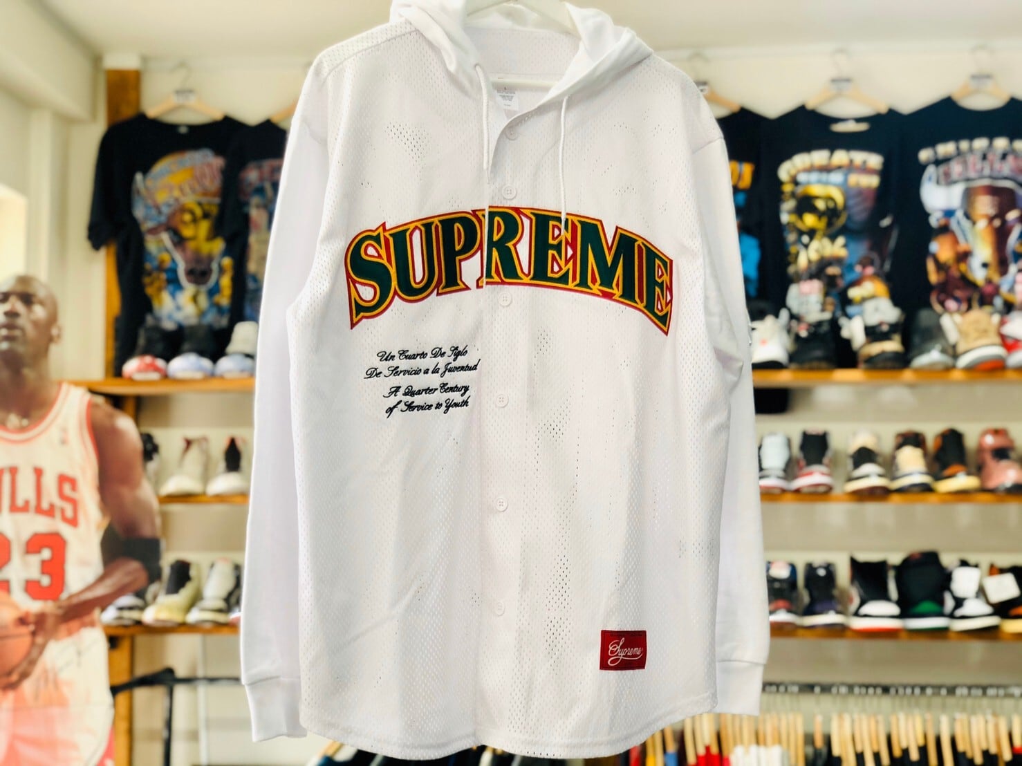 Supreme 20SS MESH L/S HOODED BASEBALL JERSEY WHITE LARGE 5945 