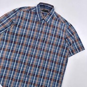 SIMPLE LIFE シンプルライフ チェック柄 半袖シャツ Mサイズ /ブルー系/メンズ/レナウン