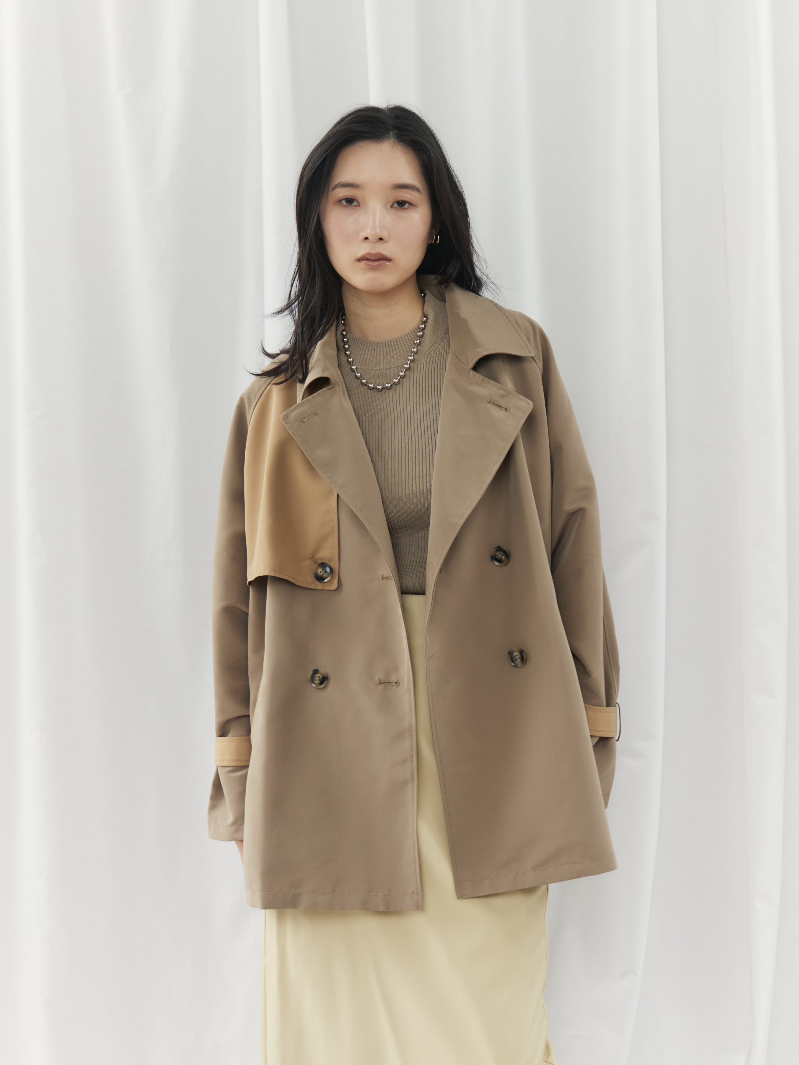 美品 定価12万 ランバンコレクション　ショート　トレンチコート 38 定番人気／はっ水／洗える】タスランショートトレンチコート