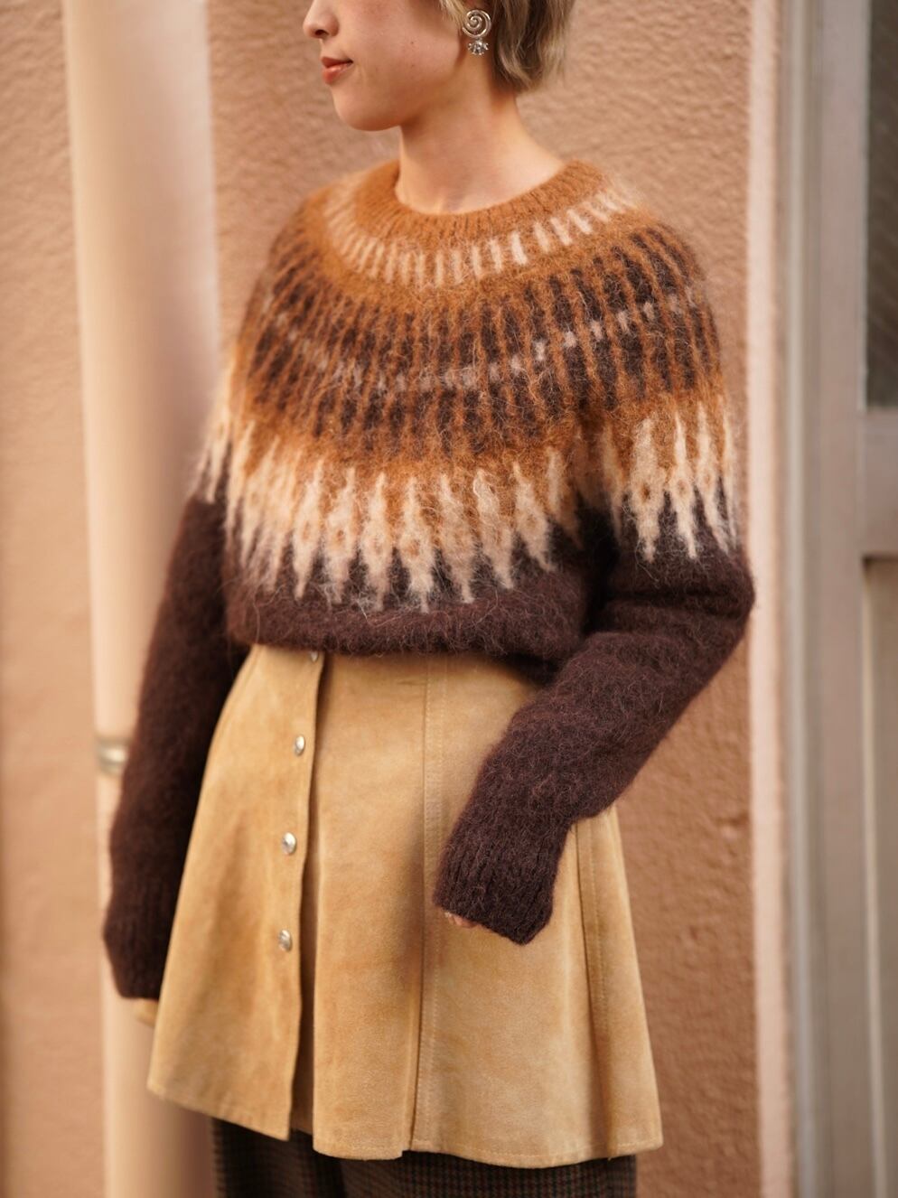 Vintage”Brown nordic mohair knit“