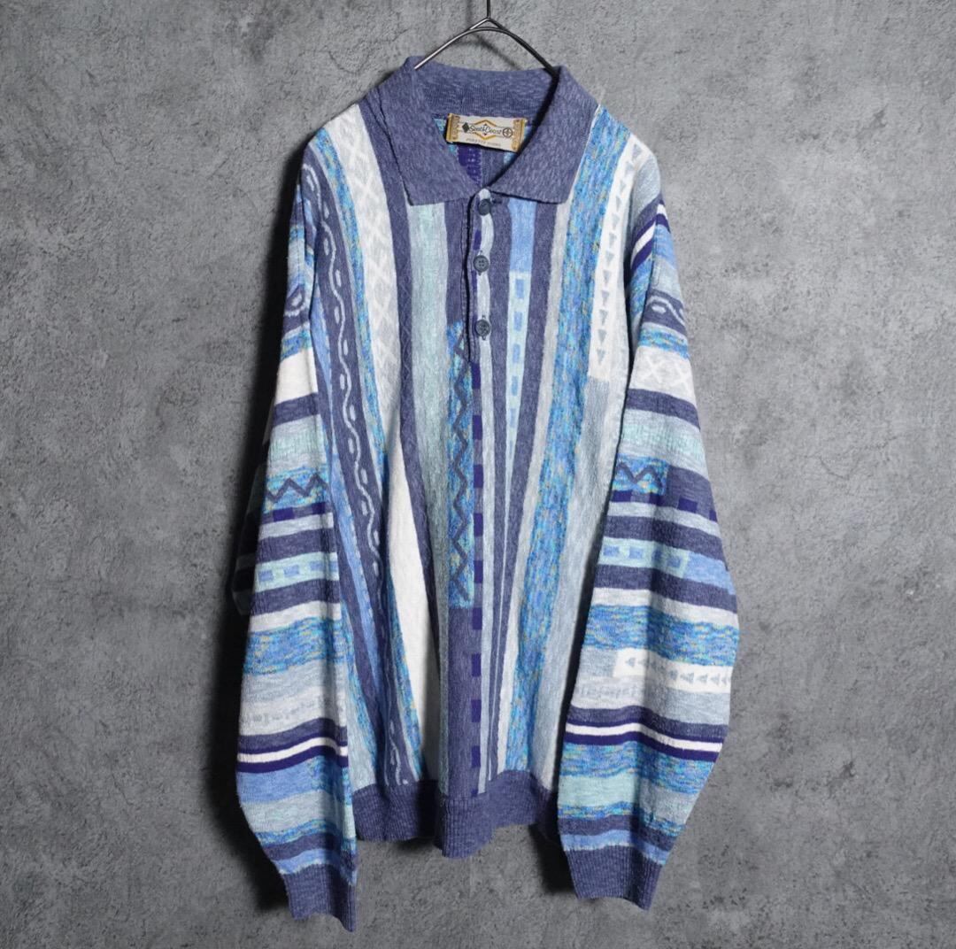 Multicolor Pattern Design Knit Polo Shirt