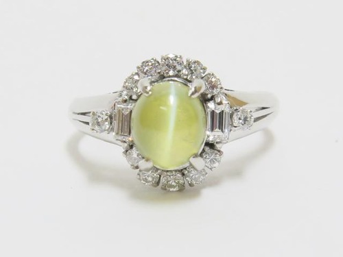 【SOLD OUT】クリソベリルキャッツアイ　ダイヤリング　プラチナ　1.42ct　0.30ct　～Chrysoberyl Cat's Eye Diamond Ring Platinum 1.42ct 0.30ct～