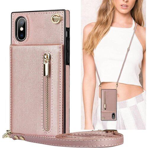 iPhone X ケース iPhone XS ケース ン 10 アイホン 10S ケース iphone10 ケース iphone10s ケース アイフォン10 アイホン10 アイフォン10s アイホン10s iPhone 10 10s ケース case 適用 iCoverCase 肩がけ 首掛け 斜め掛け チェーン ファスナー型 ストラップ付き ショルダーケース クロスボディケース カード入れ スマホケース 携帯カバー ピンク 1054