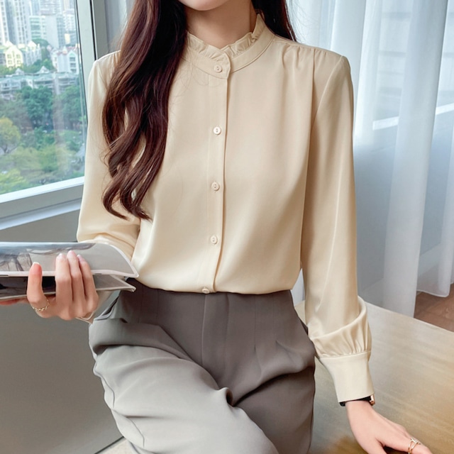 Stand collar elegant slim blouse ( 3color )
