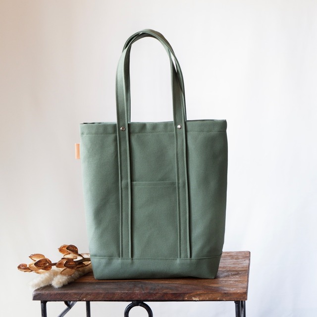 A4縦型トート<モスグリーン> 倉敷帆布 | myu.handwork｜ 倉敷帆布 