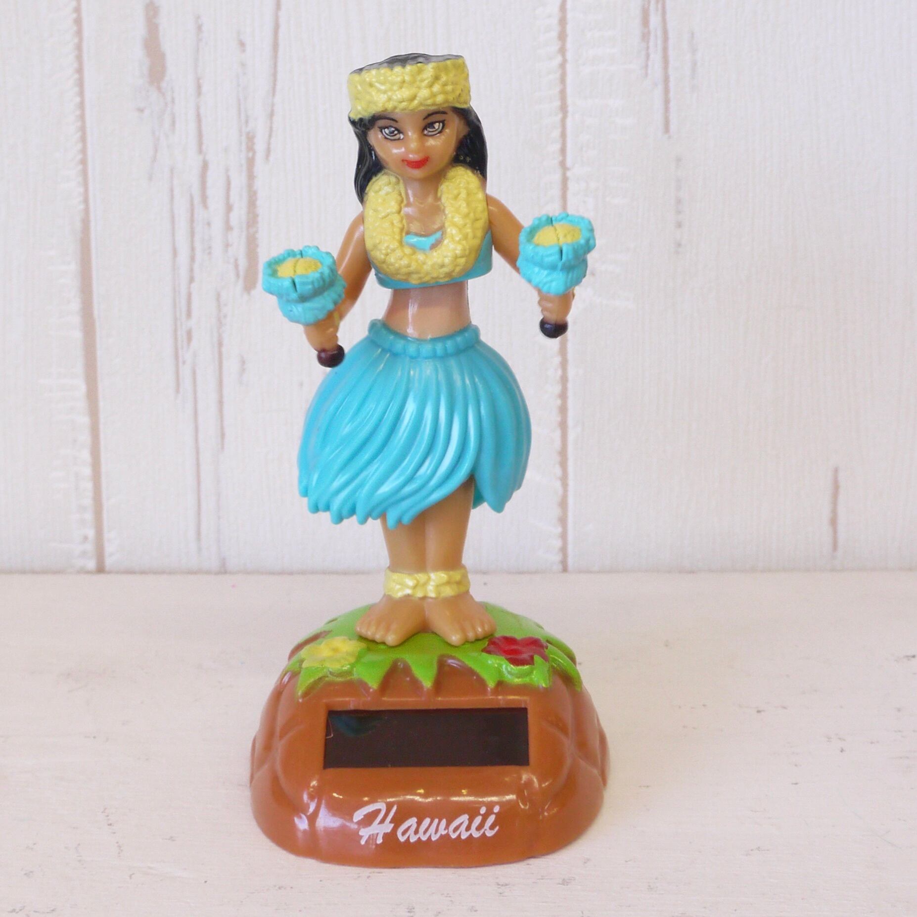 ★ハワイ直輸入★ソーラーフラドール/フラ人形★<ウリウリ フラガール/ライトブルー>ユラユラ ダッシュボードドール<SR75>