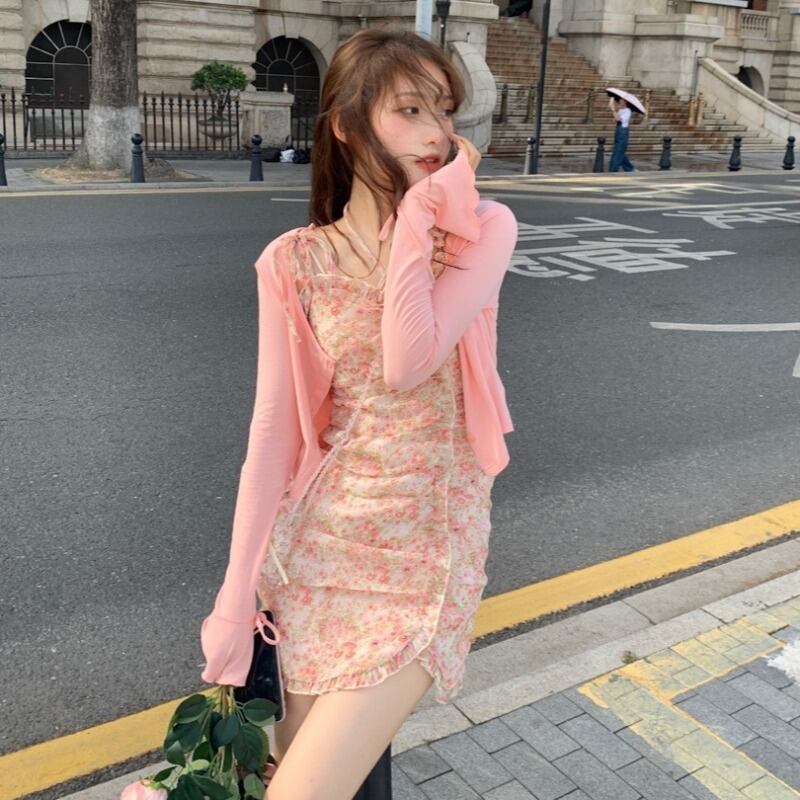 サマーフローラルドレス ショートカーディガンジャケット 夏物 花柄 モンロー30941206196