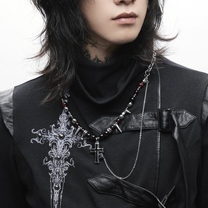 ゴシッククロス スパイクビーズネックレス（ruf_02978）