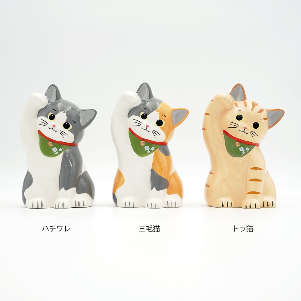 猫オブジェ(招き猫首傾げ)ハチワレ | マスノヤ衣料品店・マスノヤ猫雑貨店