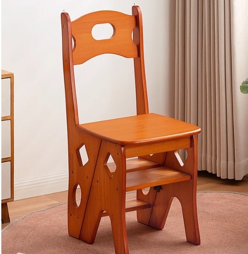 ステップラダー 無垢材 木製 折りたたみ はしご 椅子 多機能 家庭用 屋内 踏み台 脚立 収納付き 天然木 ナチュラル 省スペース コンパクト おしゃれ インテリア 実用的 安全 安定