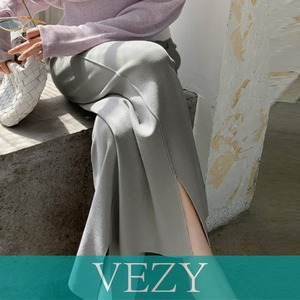 ニットワイドパンツ スリット 美脚脚長 ストレートパンツ センタープレス 秋冬 ロングパンツ ハイウエスト オフィスカジュアル ボトムス 着やせ 無地 ボトムス パンツ スカート ベジー VEZY ItemNo.【20040791 】