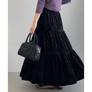 velour tiered long skirt　J00333