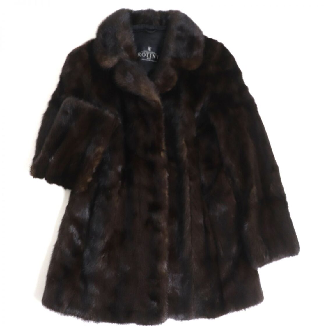 美品▽ROTINY ロティニー MINK ミンク 裏地ロゴ柄 本毛皮コート ダーク 
