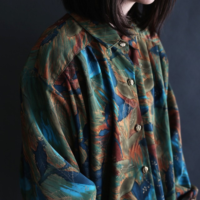 art reef pattern shoulder tuck design over size shirt