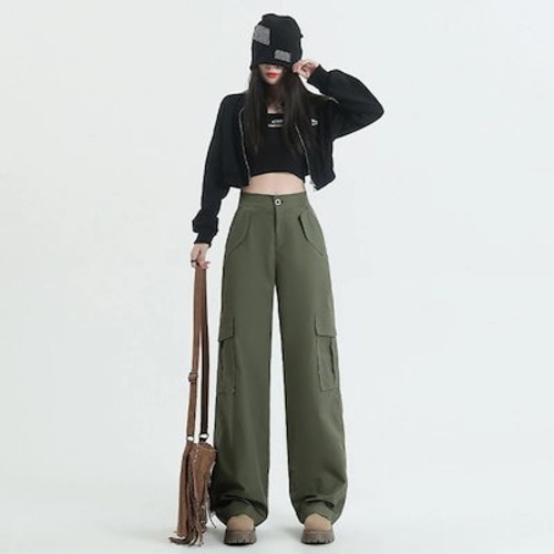 【お勧め商品】 ポケット付き カーゴパンツ ゴムウエスト レトロ 春夏 スウェットワイドパンツ デーパードパンツ レディースロングパンツ ジャージ スラックス ズボン 「W.L」