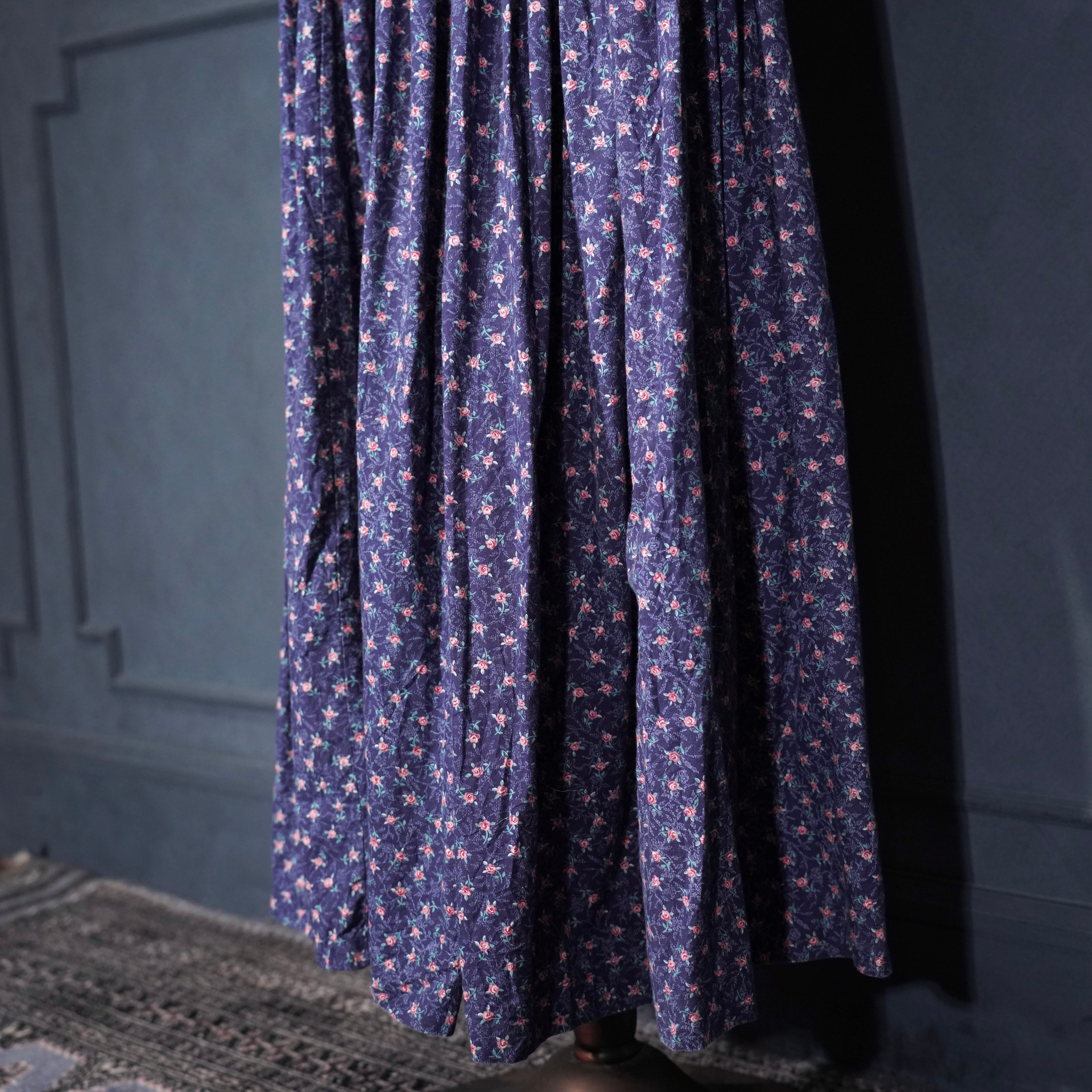 70's USA VINTAGE FLOWER PATTERNED LACE DESIGN COTTON DRESS ONE