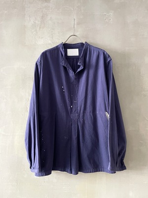 TrAnsference band collar pullover shirt - midnight garment dyed / monochrome dripping