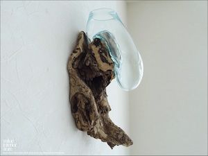 硝子フラワーベースwall/02 花瓶 プリミティブガラスベース 壁掛け 一輪挿し 吹きガラス 手づくり 無垢材 自然な様