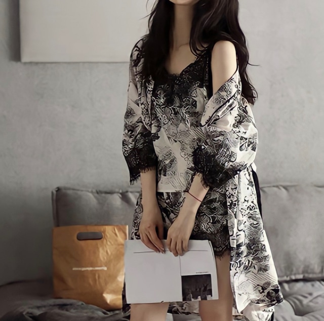 【3size】  monotone desigh  lace style camisole cardigan set P340