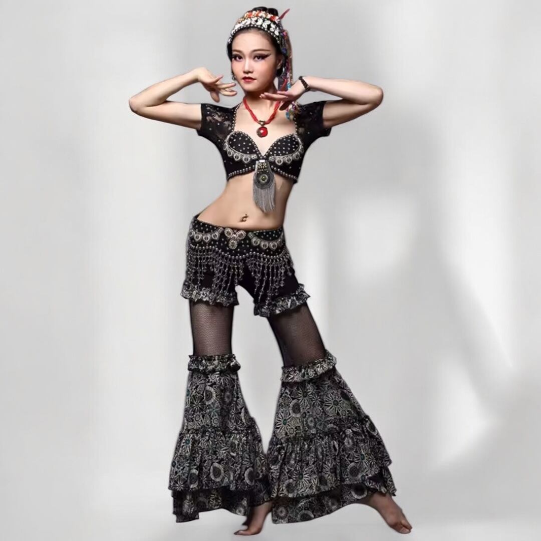 ブラ ベルト パンツ 3点セット トライバル チェーン ストーン フリル レース