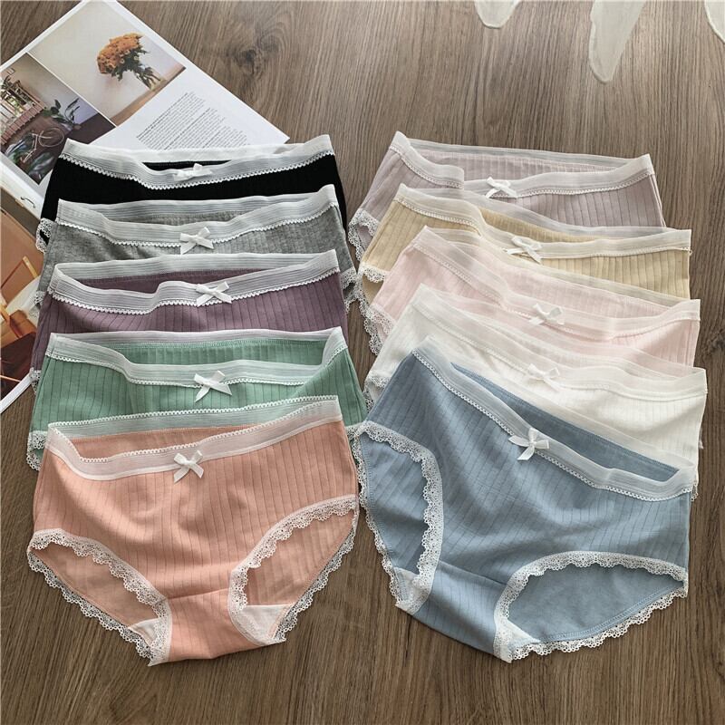 4ピース夏かわいいeseレースボウ下着ミッドウエストシームレスセクシーブリーフ YY-ファッション43943149603