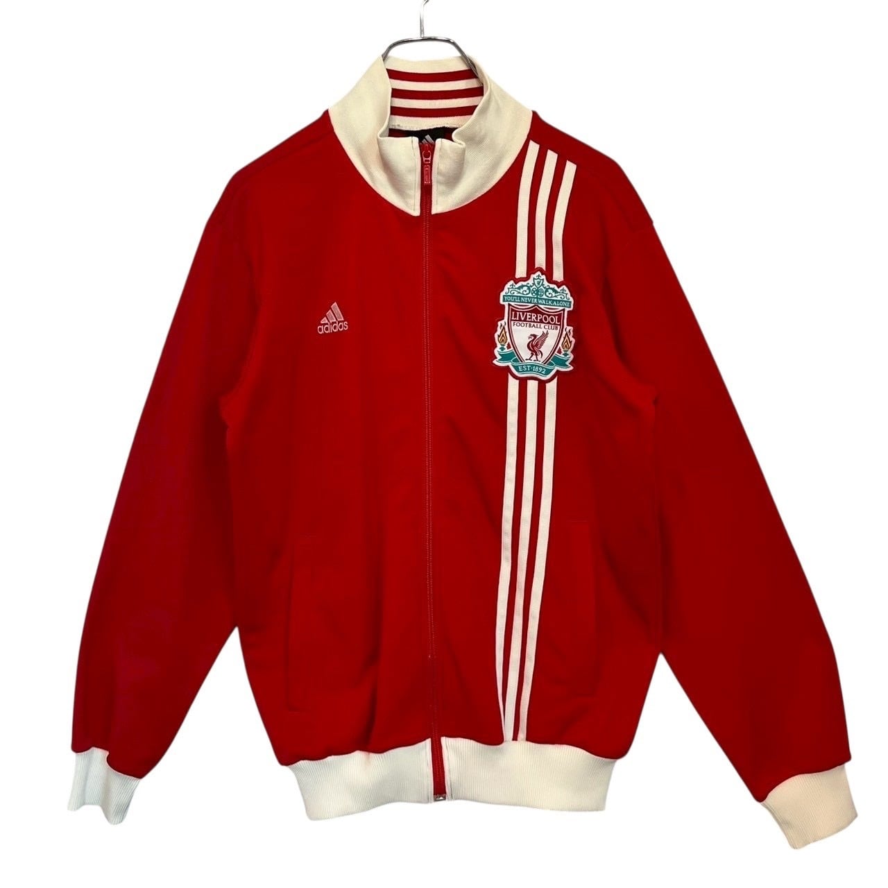 adidas リヴァプールFC トラックジャケット 日本製 古着 刺繍 赤 L adidas アディダス トラックジャケット L 刺繍ロゴ リバプール | 古着