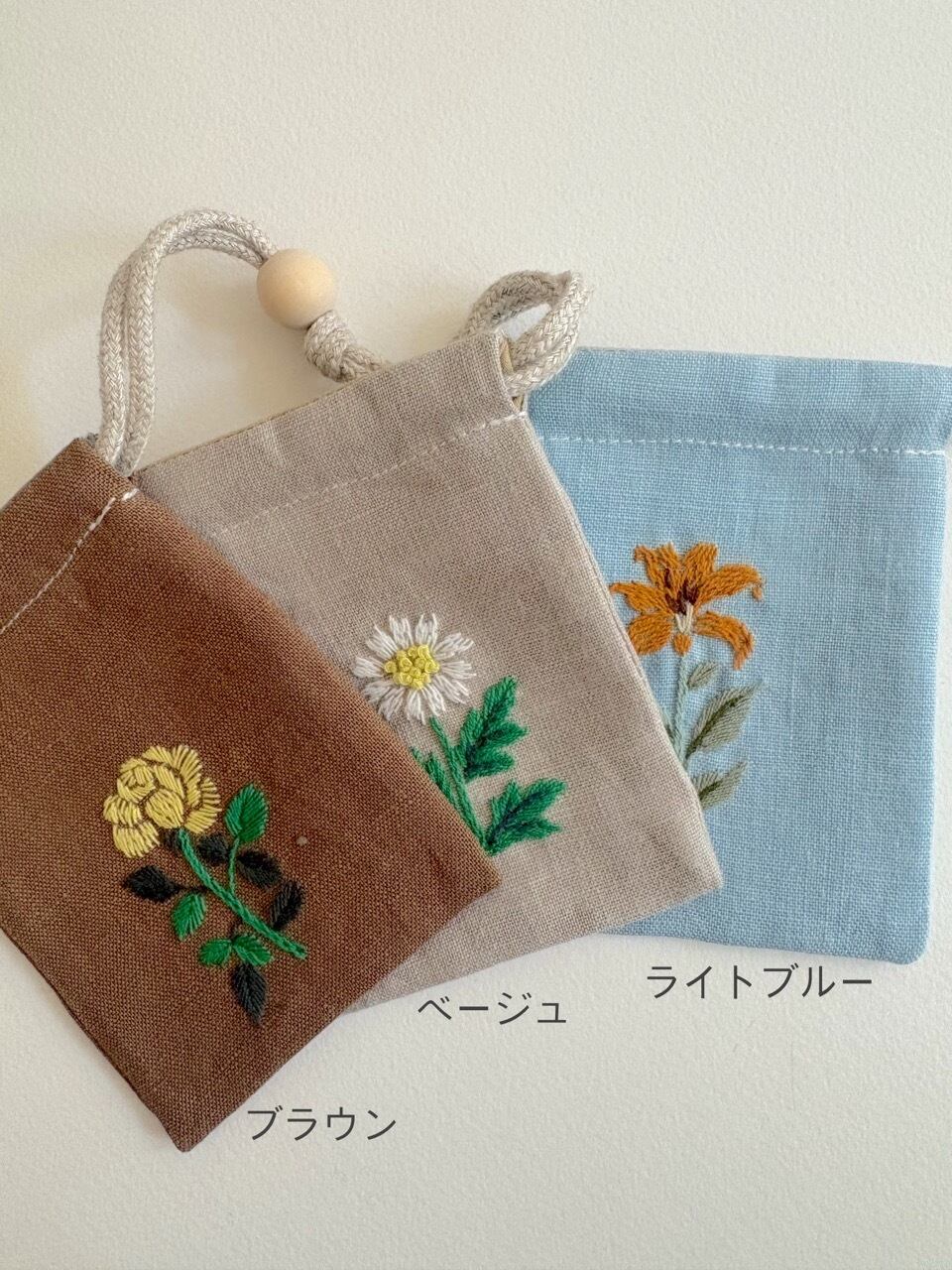 ボタニカル刺繍のミニ巾着【6種類】受注制作 | Leparc