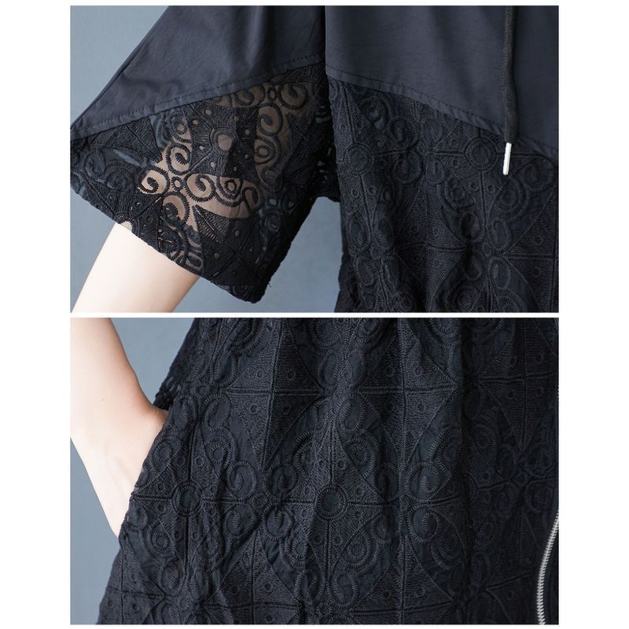 フード付き ジップアップ レースワンピース  30106