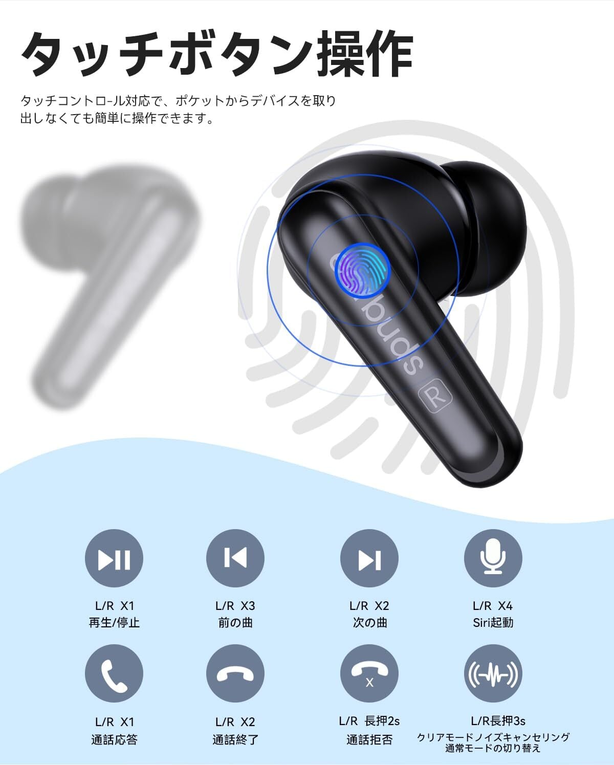 イヤホンbluetooth ワイヤレスイヤホン ANC機能 6つシリコンマイク搭載