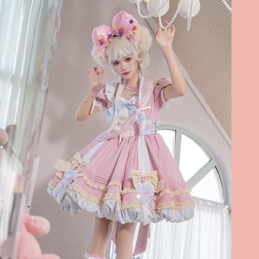 ロリータ ロリィタ ドレス ワンピース ピンク 甘ロリ ロリータファッション 甘ロリ猫モチーフリボンフリルピンクワンピース