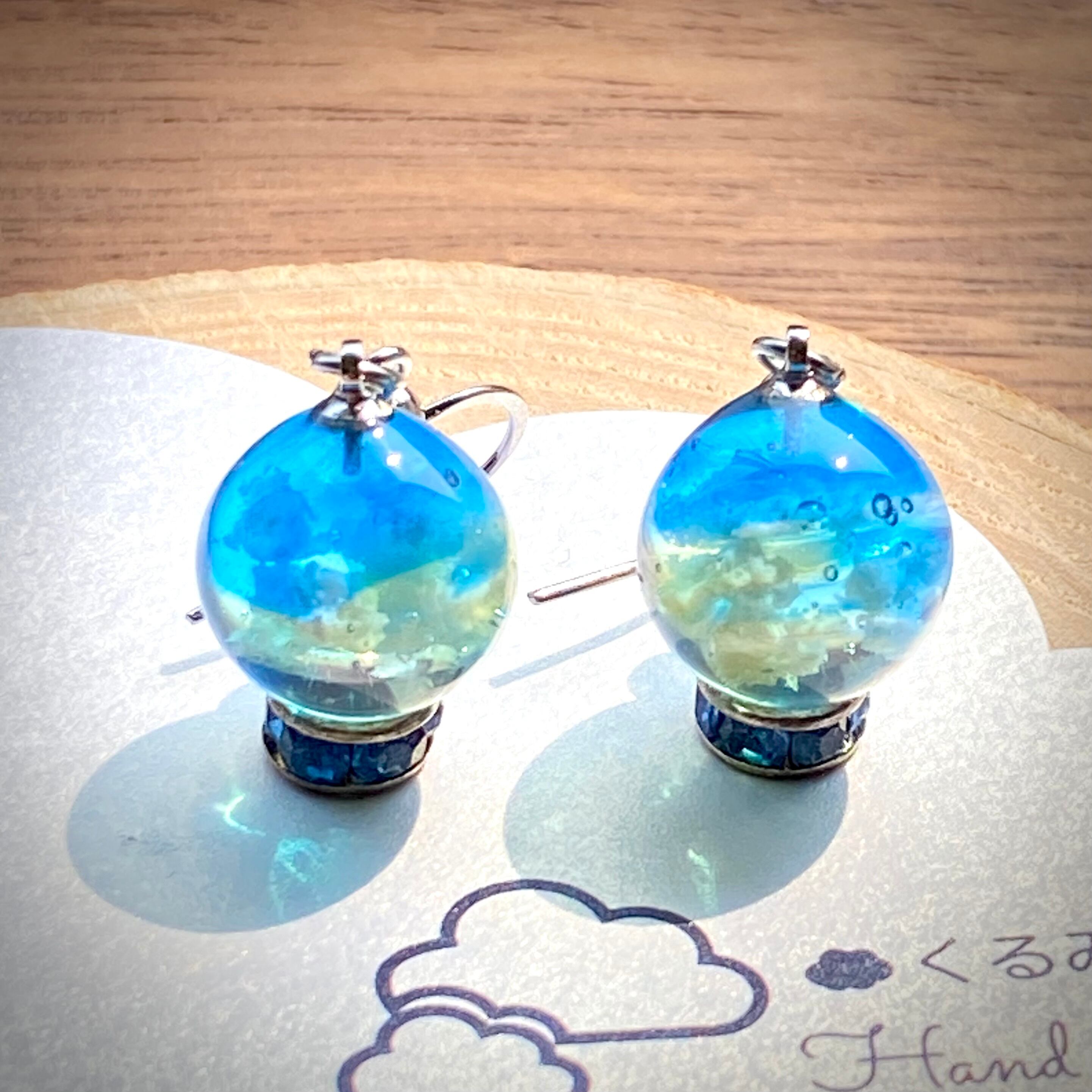 レジンピアス イヤリング 青空 まん丸 12mm