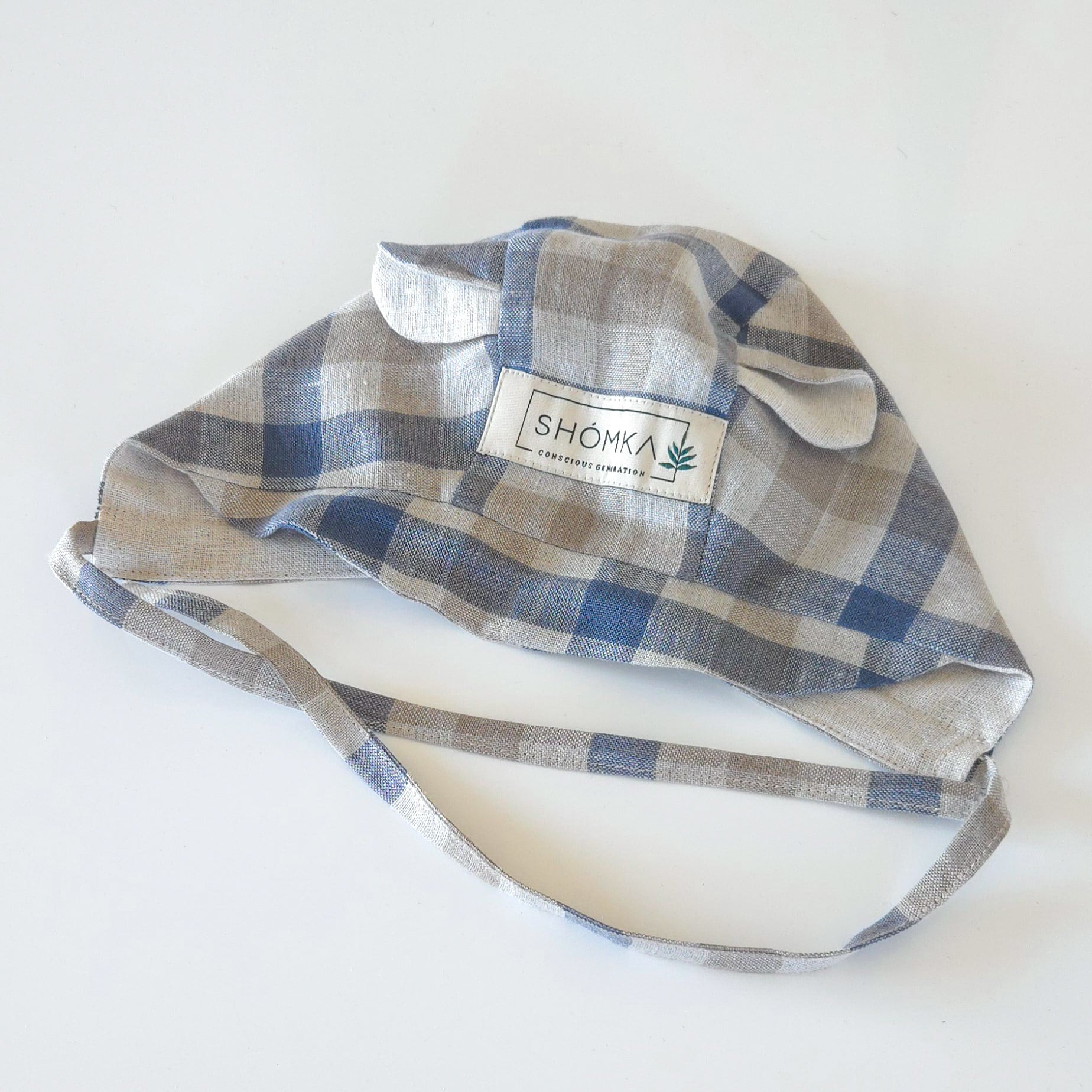 SHOMKA - bear bonnet / blue gingham