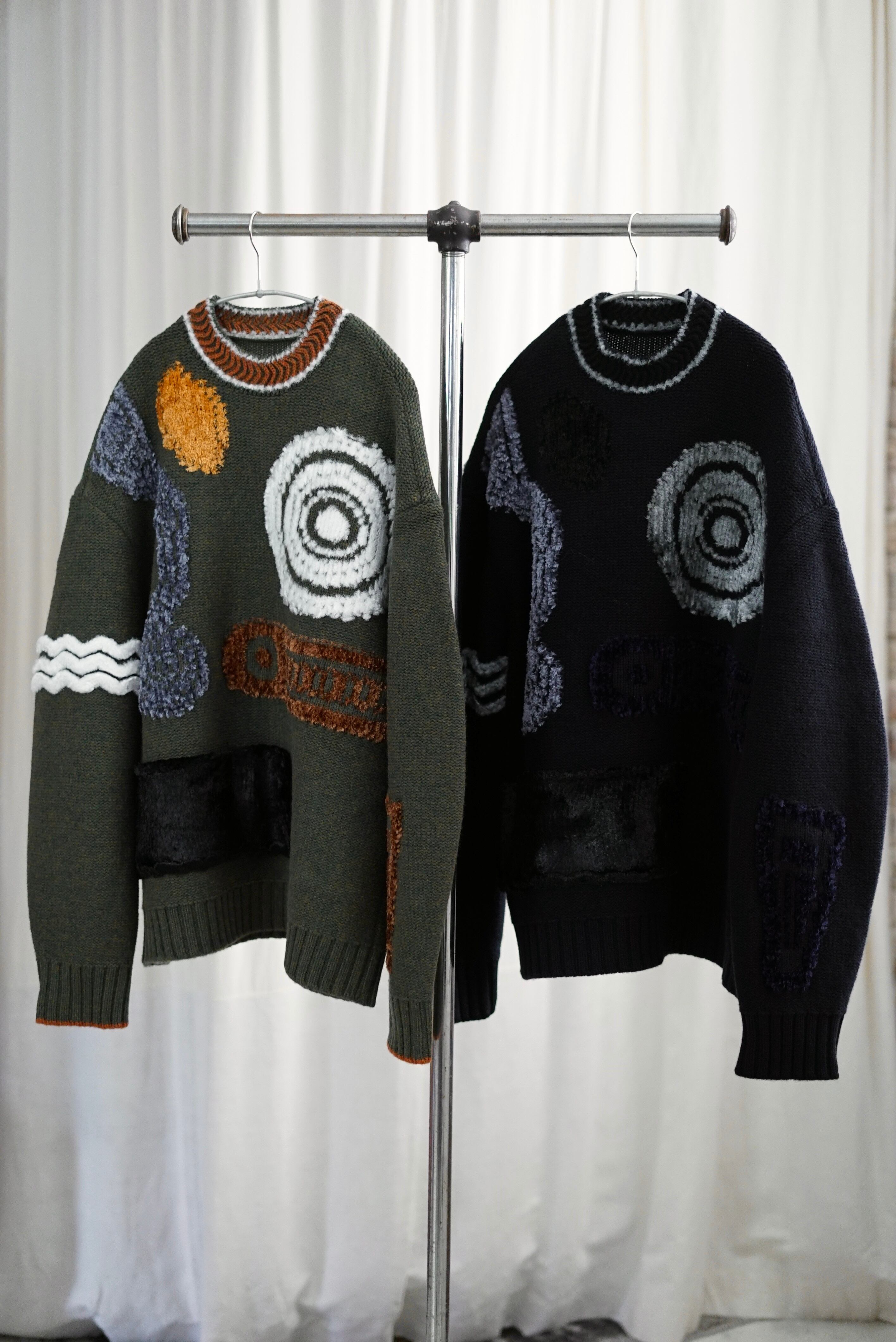 Mame Kurogouchi / Jomon Pattern Knitted Pullover ( KHAKI / NAVY