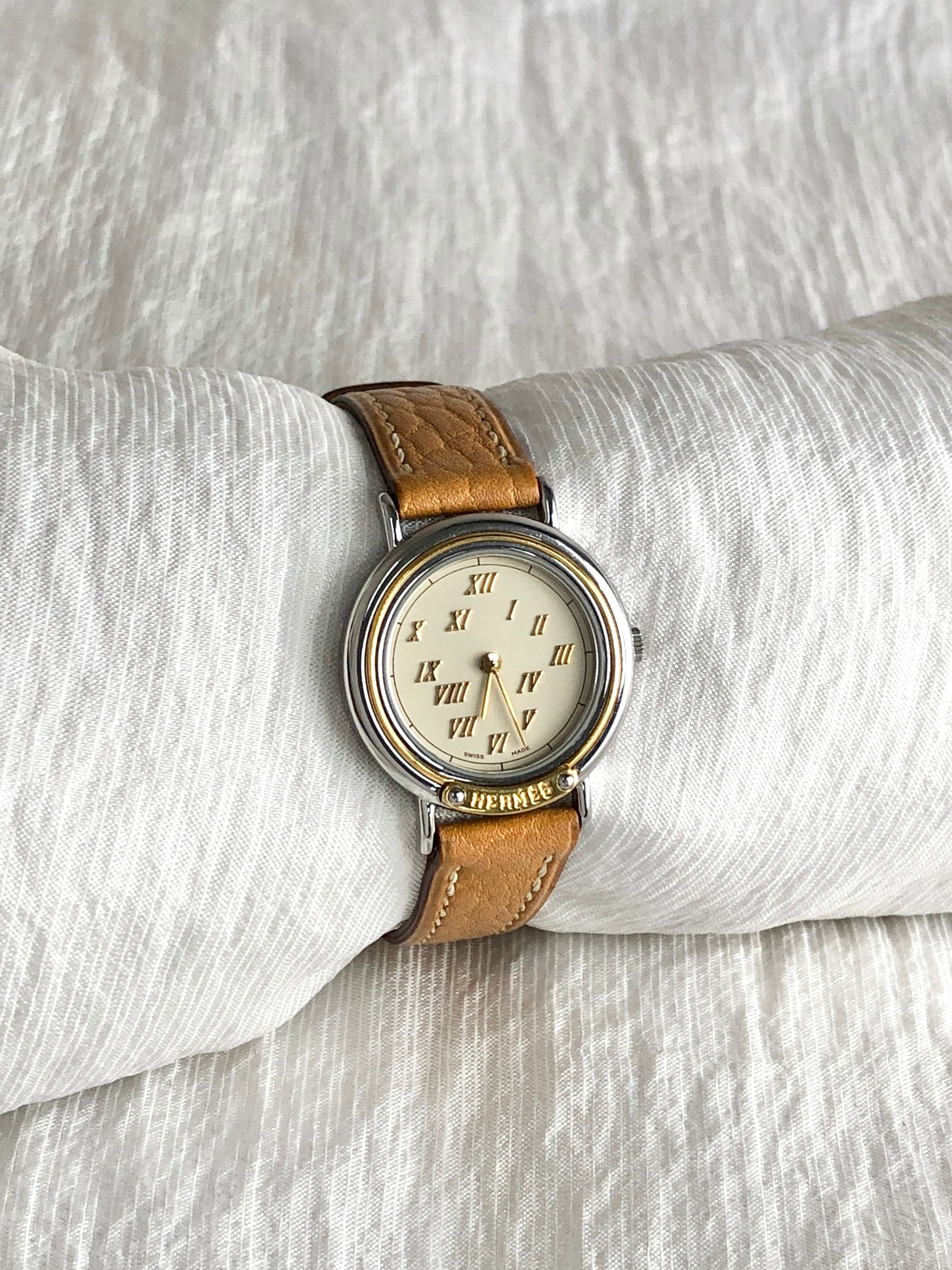 HERMES エルメス プロフィールメテオール 腕時計 キャメル レザー クウォーツ vintage ヴィンテージ オールド tfub3s